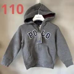 新品★起毛ポロラルフローレン キッズフードパーカーロゴ グレー 4T 110cm