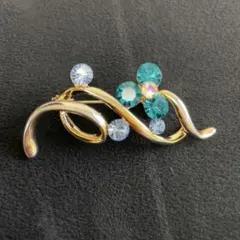 【17】グリーンのラインストーンブローチ　レトロ　ヴィンテージ