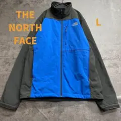 ザノースフェイス メンズソフトシェルジャケット L 青×黒 裏起毛【7219】