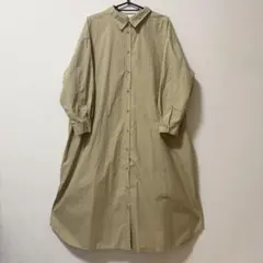 ベージュ シャツワンピース 長袖 Aライン