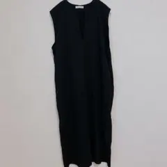 キーネック ロングワンピースVネック ジャンパースカートブラック ノースリーブ