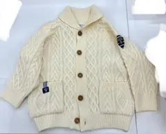 ファミリア アイボリー ケーブル編みカーディガン 90