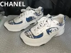 CHANEL メンズスニーカー ココマーク　ホワイト/ブルー　美品のサムネイル