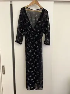 LOWRYS FARM 小花柄 ロングカーディガン ネイビー M ワンピース