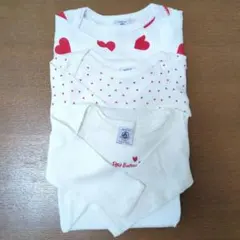 PETIT BATEAU ハート柄　長袖ボディ　ロンパース3点セット