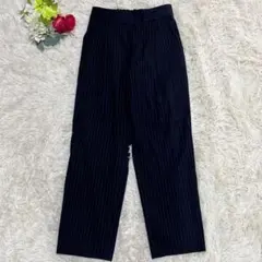 【イネド】ピンストライプパンツ ネイビー センタープレス 美脚 オフィス(7号)