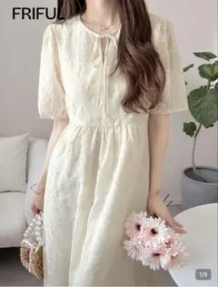 FRIFUL 花柄刺繍ロングワンピース アイボリー