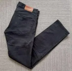 ◆OLD UNIQLO スキニーフィットジーンズ テーパード革タグW32ブラック