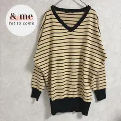 INGNIイング　Ｖネックニットチュニック　総柄　ボーダー　ドロップショルダー