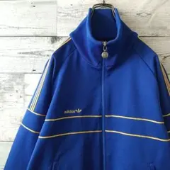 美品☆超希少☆アディダス 刺繍ロゴ トラックジャケット 80s 西ドイツ 青×金