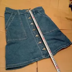 デニムブルー Aラインスカート ボタンフロント