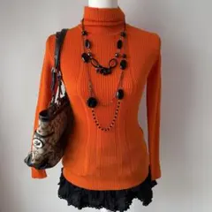 2000s タートルネックオレンジニット 平成ギャル レトロy2kグランジ