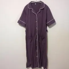 授乳口付 マタニティパジャマ M 半袖 前開き ロング丈 産前産後 入院準備 紫