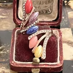 英国　ヴィンテージ　イギリス　マルチカラー　大ぶり　個性的　指輪　リング　17号