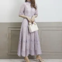 cocoon ラベンダーレースドレス ハイネック 半袖