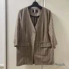 Omekashi ストライプ 半袖ノーカラージャケットのサムネイル