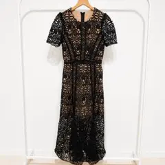 SHEIN レース ロングワンピース ブラック ベージュ 半袖 パーティードレスのサムネイル