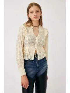 moussy アイボリー レースアップ 長袖ブラウス
