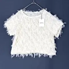 新品 GRL フリンジチュール ショートトップス アイボリー Fのサムネイル