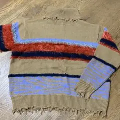 フリンジ付きニットセーター ベージュ/赤/青のサムネイル