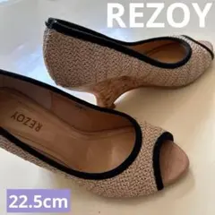 美品リゾイ22.5cm ウッドソールサンダルオープントゥーパンプスハイヒールのサムネイル