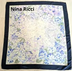 Nina Ricci 鳥 花柄 スカーフシルク ブルー パープル系 絹100%