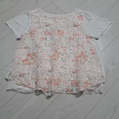 オンワード・花柄 半袖トップス オレンジとホワイトのサムネイル