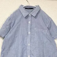 ブルーストライプ【M】ブラウス シャツ 半袖 薄手 ワンピース ボタン 夏 可愛