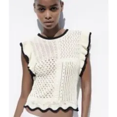 ZARA ザラ　フリルニットベスト　鍵あみ