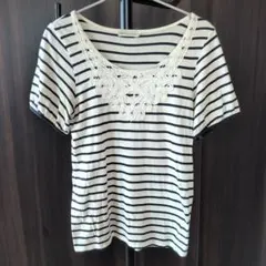 earth music&ecology ボーダー レース 半袖Tシャツ Mのサムネイル