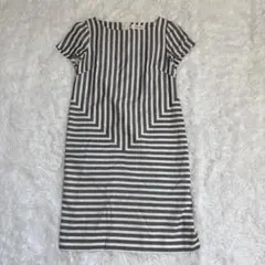 pierre cardin 半袖ワンピース L ボーダー モノトーン コットン