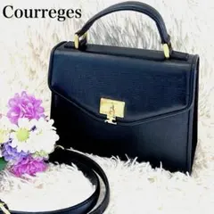 クレージュ ショルダー ハンドバッグ 2WAY ロゴ刻印 本革 黒 ゴールド金具