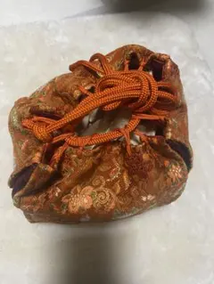 オレンジ系 花柄刺繍 巾着袋　西陣織