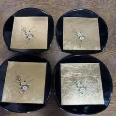 加賀 漆器 花柄装飾 皿 4枚セット　箱入り