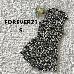 フォーエバー21 サンフラワープリントロンパース　オールインワン　ミニ丈　S