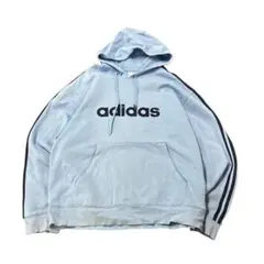 adidas パーカー　4X ライトブルー　フロントロゴ刺繍　スポーツ7AS13