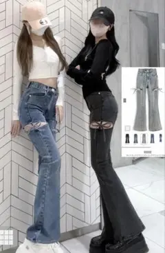 GRL サイドカットアウトリボンフレアデニムパンツのサムネイル