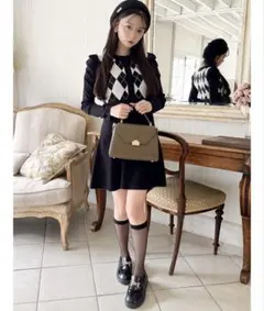 アーガイル柄ミニフレアワンピース