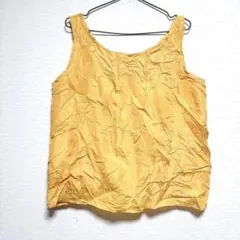 【Free】 イエロー クレープ タンクトップ ノースリーブ 輸入古着 着痩せ