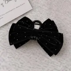 人気 ヘアクリップ バンスクリップ リボン ヘアーアクセサリー 黒 パール