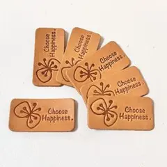 ＊英字＋蝶々＊　ライトキャメル　革タグ　ハンドメイド　素材　6枚