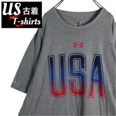 Q75,古着 UNDER ARMOUR USA Tシャツ ヒートギア グレー