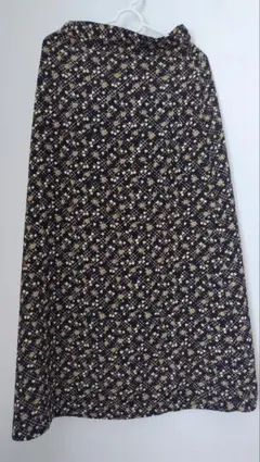 花柄　ロングスカート　チェックデザインMサイズ　ブラック