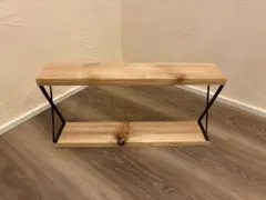 二段シェルフ 杉無垢 飾り棚 幅80cm +80cmウォルナット×アイアン脚 飾り棚 杉無垢 幅80cm ニス塗装×アイアン脚 ハンドメイド 木製シェルフ