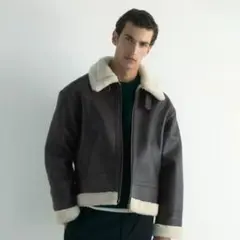 H&M ダークブラウン　ムートンジャケット レザージャケット Sのサムネイル