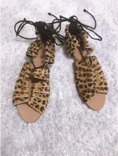 ZARA レースアップ豹柄サンダル レオパード柄サンダル 未使用 ブラウン