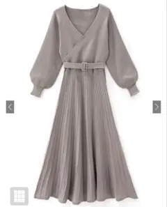 ベルト付きカシュクールプリーツニットワンピース[dr467]