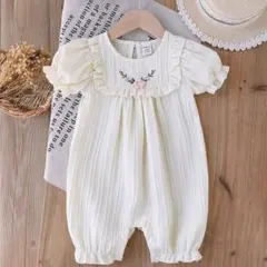 SHEIN ベビー ロンパース 花柄刺繍 フリル襟 アイボリー　18〜24ヶ月用
