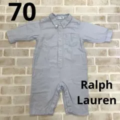 男の子　70 ラルフローレン　ロンパース　シャツ　水色　長袖　春　秋　冬　ブルー