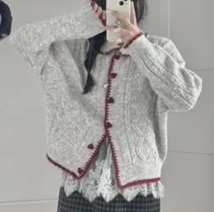 カラーハートボタンニットカーディガン